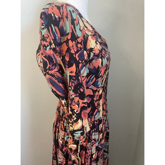 Vintage 90's Starina Creation Paris Floral V-Neck Midi Dress Boho Size Medium - Picture 5 of 9